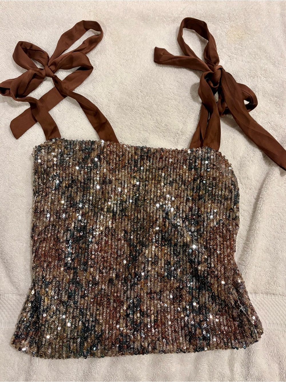 Free People Sequin Strap Tie Top in Brown Multi